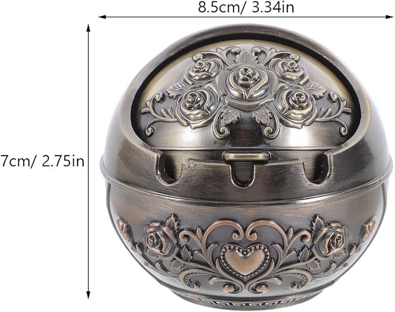 صحن رماد برونزي كلاسيكي معدني مع غطاء مقاوم للرياح محمول للمنزل السيارة الفناء - Image 2